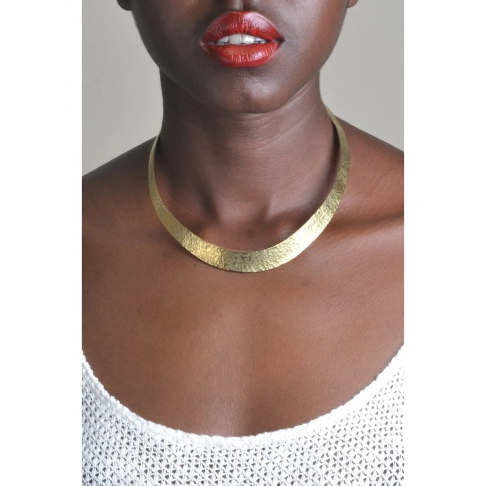 Soko Women's Brass Hammered Plate Collar Necklace